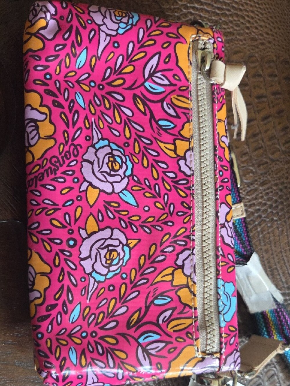 Consuela Hot Pink Floral UPTOWN Crossbody,Molly, Wallet with Multicolor Strap - Picture 3 of 4